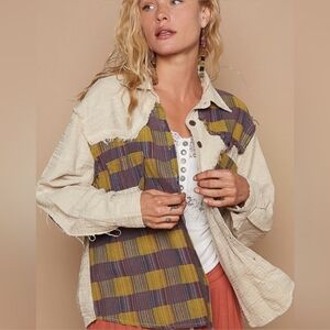 POL NWOT Womens Patchwork Button Down Boho Beige! Boutique designer Med